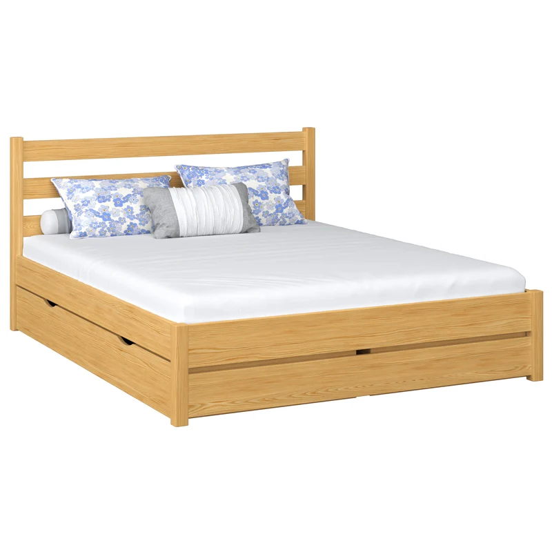 Letto matrimoniale in legno con cassetto N01 pino naturale