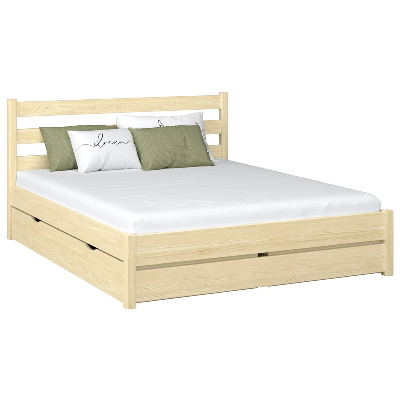 Letto matrimoniale in legno con cassetto N01 pino trasparente