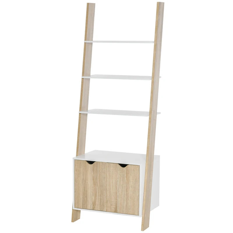 Easycomfort Mobile Libreria a Scala con 3 Mensole e Armadietto, Scaffale Moderno Stile Nordico in Legno, 60x40x171cm, Rovere e Bianco