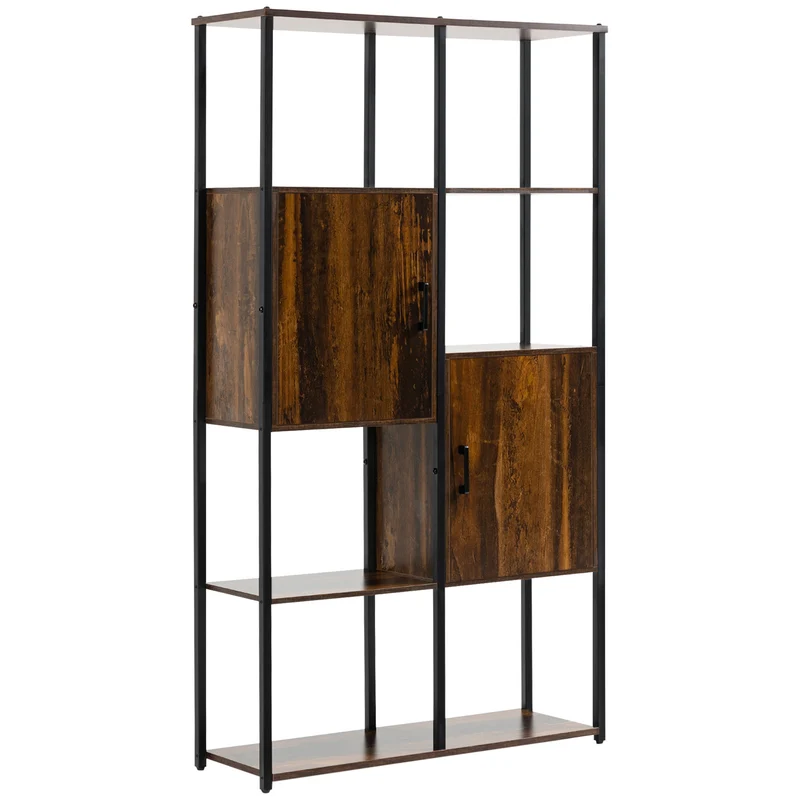 Easycomfort Libreria Stile Industriale con 4 Ripiani e 2 Armadietti, 90x30x159.5cm, Nero e Marrone