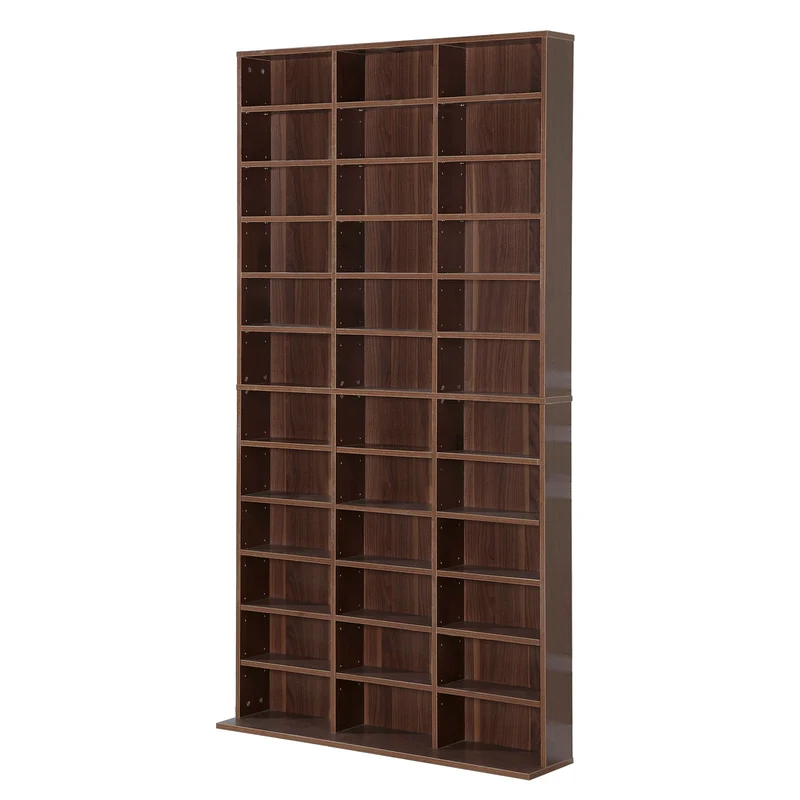 Easycomfort Mobile Libreria a Parete porta CD con 36 Ripiani ad Altezza Regolabile, Libreria in Legno Composito, 195x102x23.5 cm, Marrone