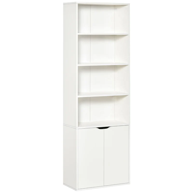 Easycomfort Libreria Moderna 4 Ripiani con Armadietto a 2 Ante in Legno, 59x29x180cm Bianca