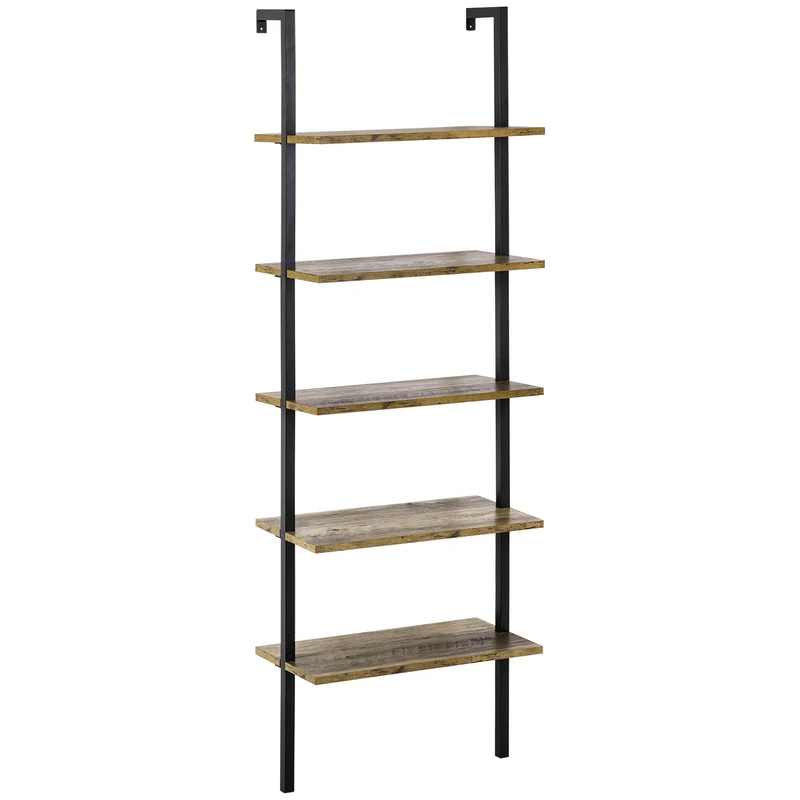 Easycomfort Libreria a Scala con 5 Ripiani in Stile Industriale in Legno e Metallo, 60x30x184.5cm, Marrone