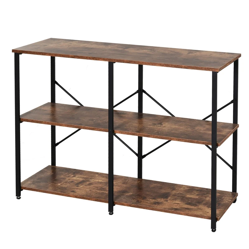 Easycomfort Scaffale Libreria dal Design Industriale con 3 Ripiani, Scaffalatura in Pannelli Truciolari e Telaio in Metallo, 120 x 30 x 76 cm