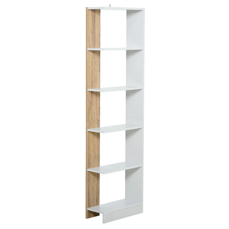 Easycomfort Scaffale Libreria a Parete in Legno Color Rovere e Bianco con 5 Ripiani, Antiribaltamento, 45 x 21 x 170cm