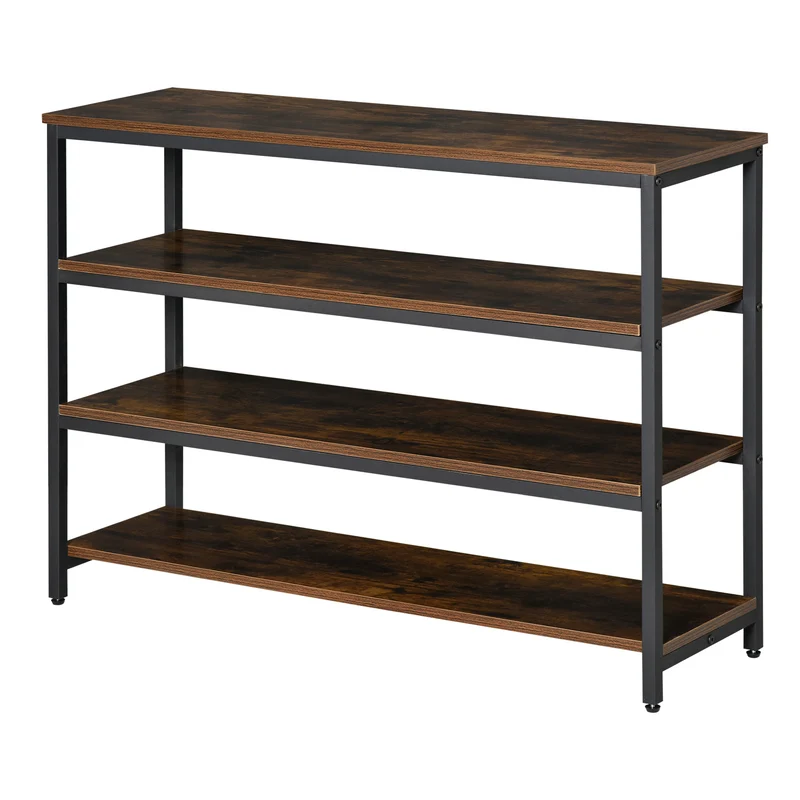 Easycomfort Scaffale Stile Industriale 4 Ripiani, Mobile Libreria per Soggiorno, Ingresso, Camera da Letto, Metallo e Legno, Marrone, 100x30x72cm