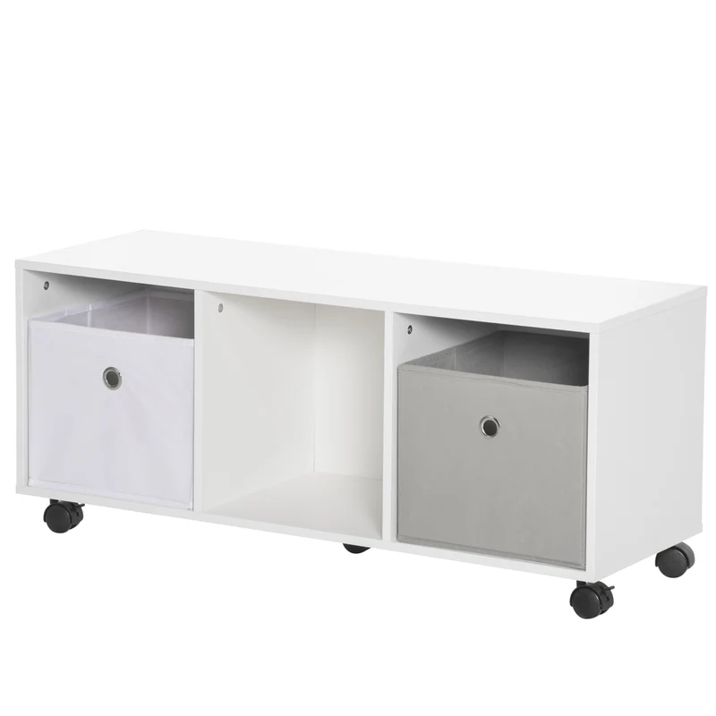 Easycomfort Mobiletto Portagiochi per Bambini 3-12 Anni con Ruote e Salvaspazio, 90x30x37.9cm, Bianco