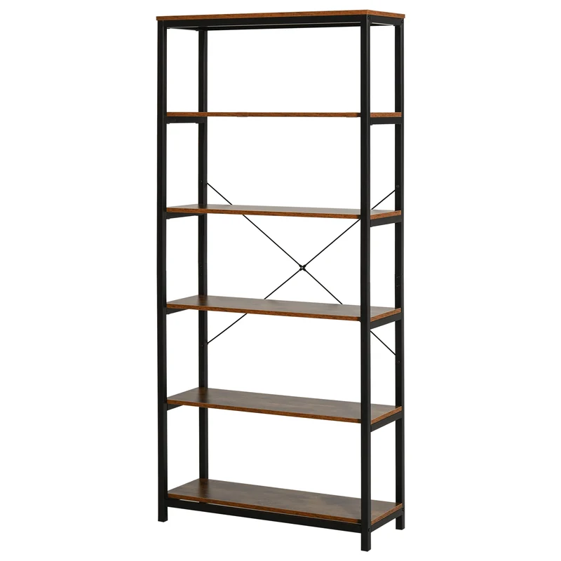 EasyComfort Libreria Salvaspazio Verticale con 6 Mensole, Scaffale in Stile Industriale Vintage,in Legno e Metallo, 80x30x180cm, Nero
