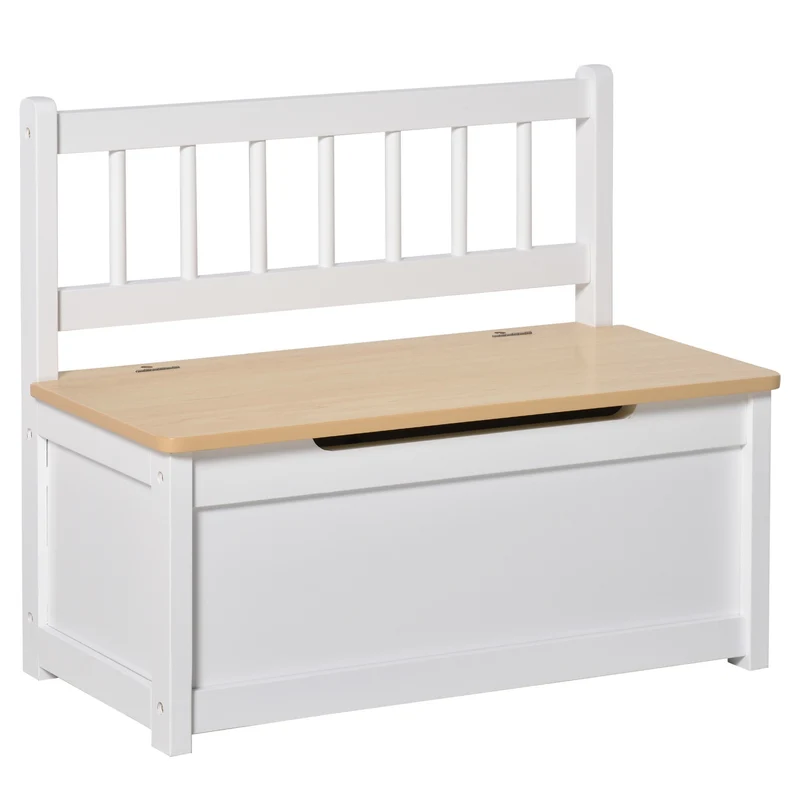 Easycomfort Cassapanca per Bambini 2 in 1 in Legno con Pistone per Chiusura Sicura, 60x30x50cm Bianco e Legno Naturale