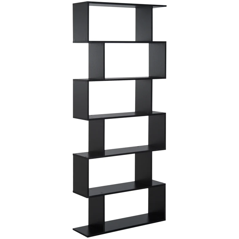 Easycomfort Libreria Legno Design Moderno con 6 Ripiani 80 × 23 × 192cm Nero