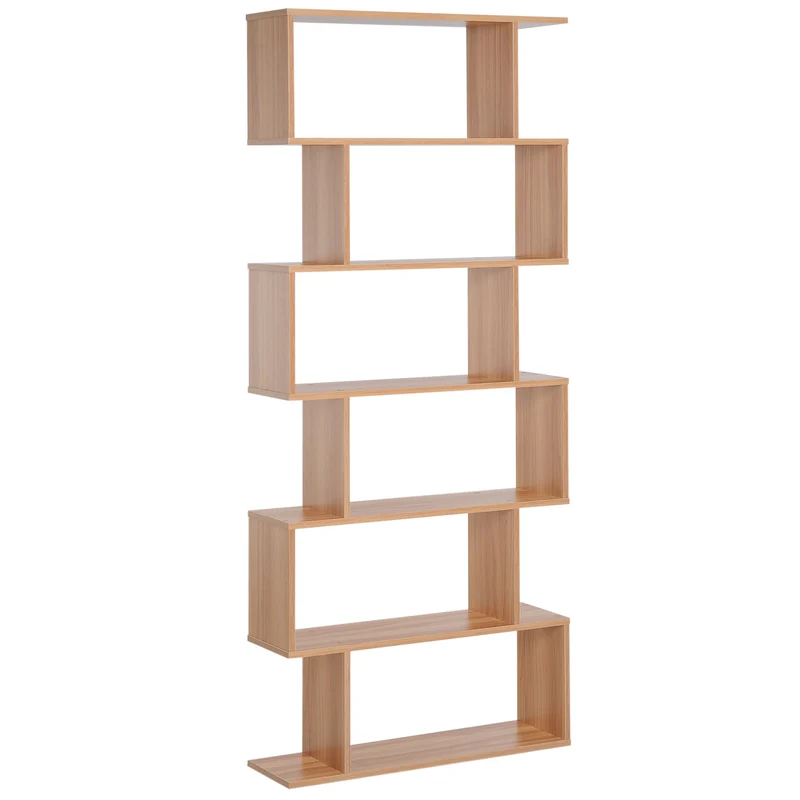 Easycomfort Libreria Legno Design Moderno con 6 Ripiani Legno Naturale 80 × 23 × 192cm