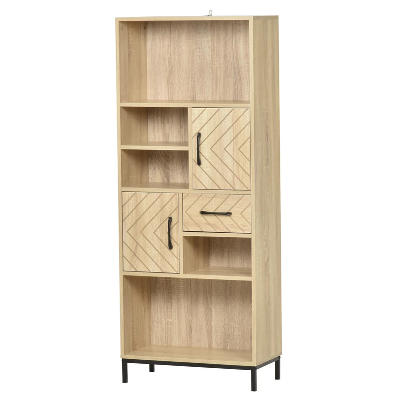 Easycomfort Scaffale Libreria da Parete con Ante e Cassetti in Legno, Design Moderno, 60 x 30 x 150cm