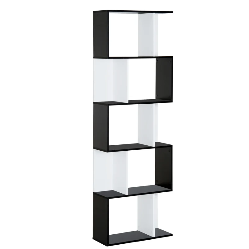Easycomfort Libreria Moderna 5 Ripiani Pratici Finitura Eccellente, Superficie Liscia e a Prova di Umidità in Legno Truciolato Nero 60×24×184.5cm
