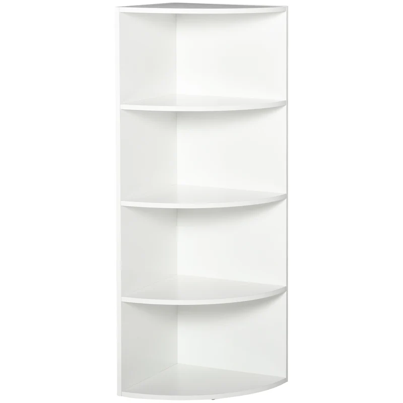 EasyComfort Libreria ad Angolo 4 Ripiani a Muro e Parete 39.5x39.5x120cm Bianco Legno
