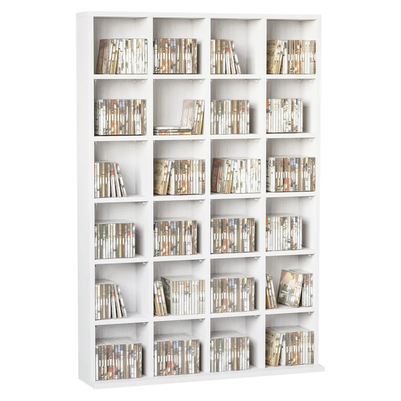 Easycomfort Mobile Libreria porta CD da 24 Ripiani ad Altezza Regolabile, in Truciolato, 130.5x89x20 cm, Bianco