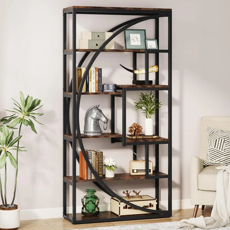 Tribesigns Libreria industriale a 5 ripiani, altezza con 8 scaffali aperti, Libreria per ufficio