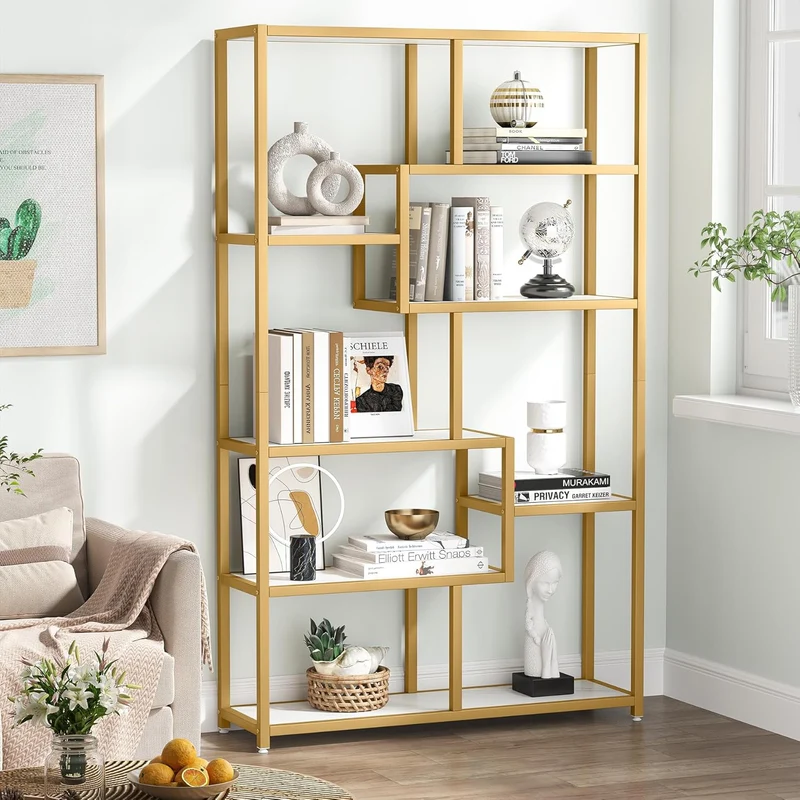 Tribesigns Libreria Scaffale Oro, Scaffale per libri da pavimento a 8 Ripiani Porta Piante