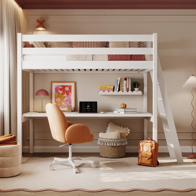 Letto a soppalco in legno con scrivania N02 RAL/NCS