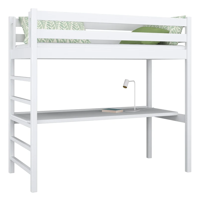 Letto a soppalco in legno con scrivania N01 bianco