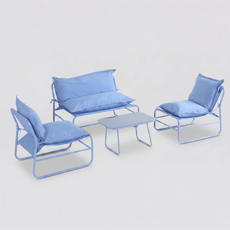 Avoren - Set Salotto da giardino 4 posti con sofa blu