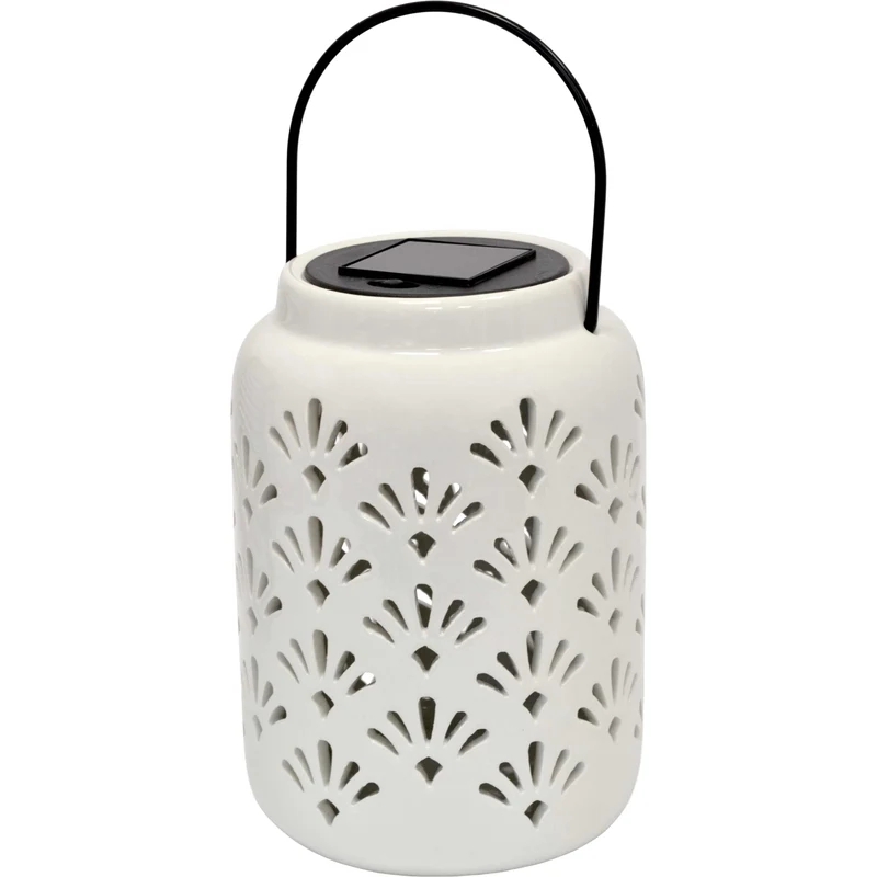 Lampada solare ceramica grande c/appendino bianco
