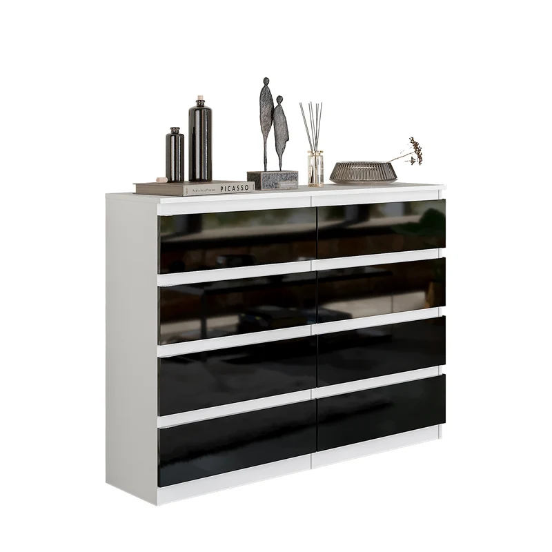 GABRIEL - Cassettiera a 8 cassetti - Credenza per camera da letto - Bianco opaco / Nero lucido