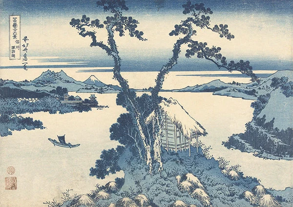 Una vista del Monte Fuji attraverso il Lago Suwa.