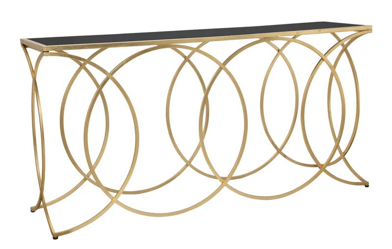 Console Infinity 160x40x79 cm in Ferro e Specchio e MDF Oro e Nero