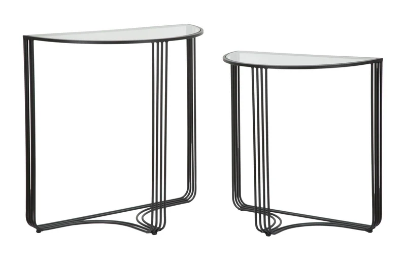Console Dublino Coppia 81x40,5x82 - 71x35,5x72 cm in Ferro e Vetro Nero