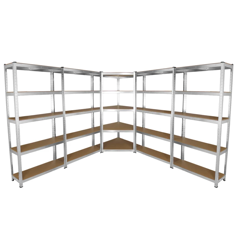 4 Scaffali Galwix 90cm in Acciaio Senza Bulloni & 1 Scaffale ad Angolo Galwix 90cm
