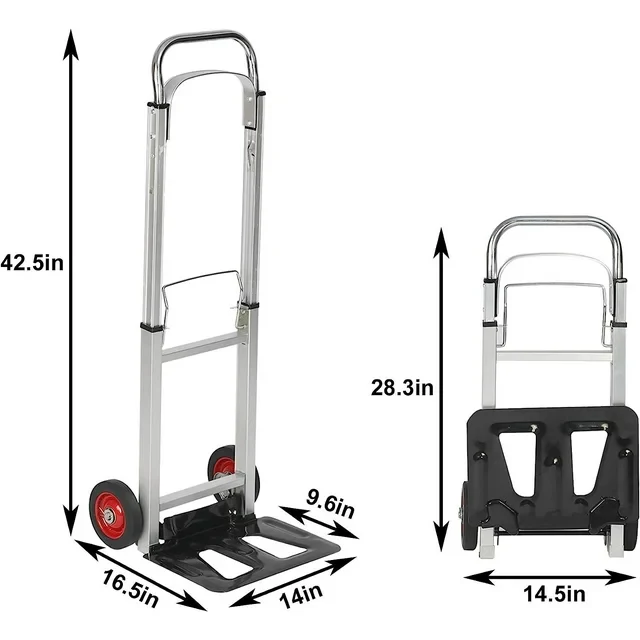 CARRELLO INDUSTRIALE PIEGHEVOLE IN ALLUMINIO CON PNEUMATICI ANTIFORATURA E CAPACITÀ DI CARICO DI 90KG