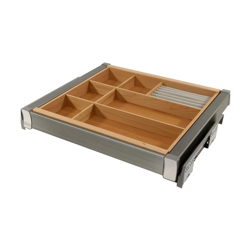 Ripiano multifunzione estraibile per armadio 70cm Soft-Close - Alluminio/Legno - Grigio