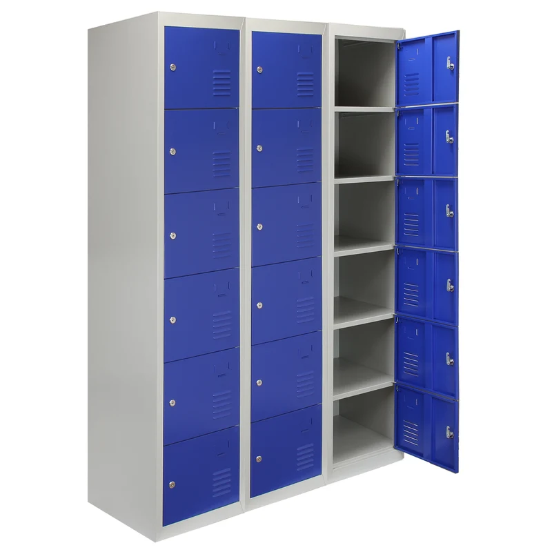 3 Armadietti da Montare con 6 Porte Blu Acciaio per Scuole Palestre Spogliatoi