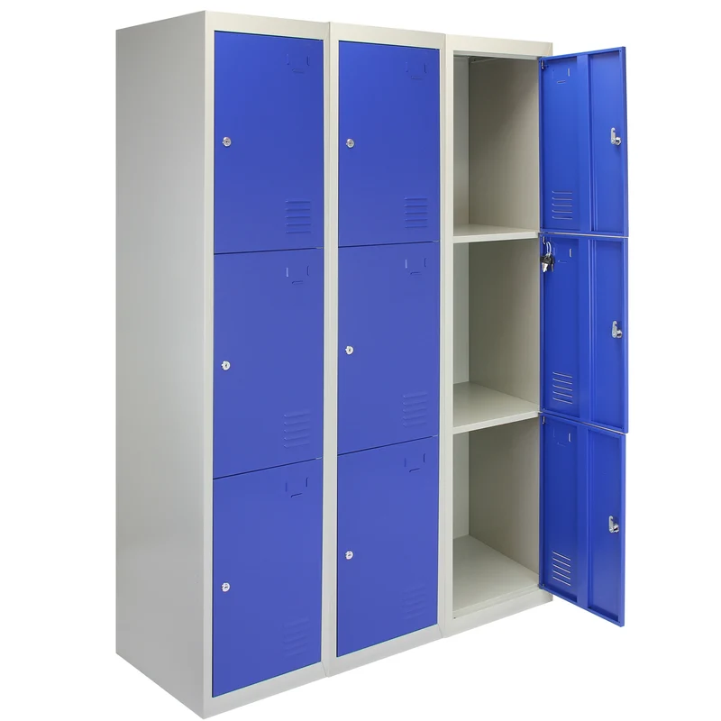 3 Armadietti da Montare con 3 Porte Blu Acciaio per Scuole Palestre e Spogliatoi