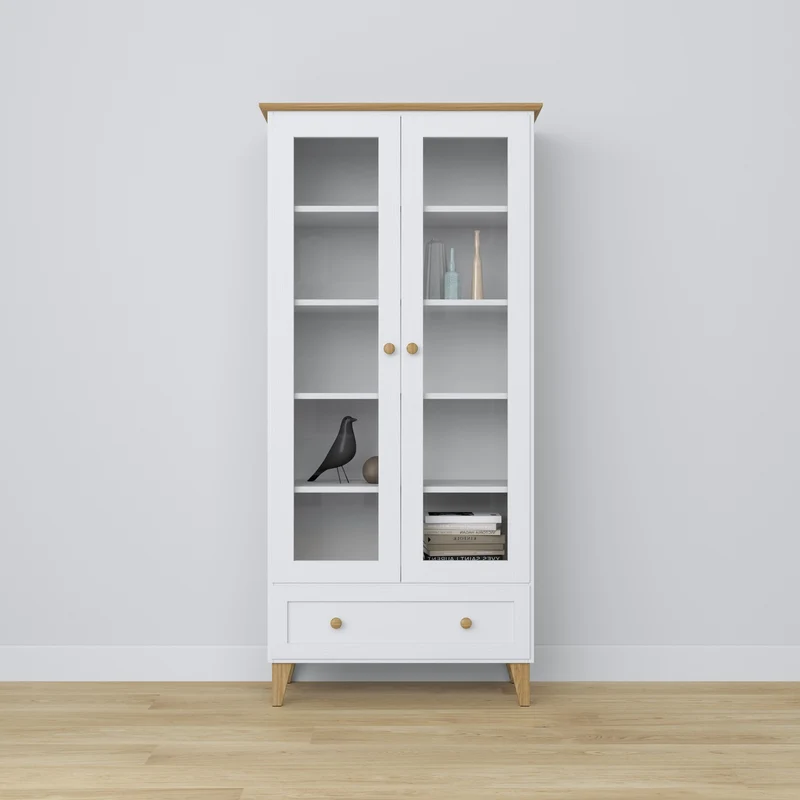 Vetrina in legno 1S 90 Scandi bianco / rovere naturale