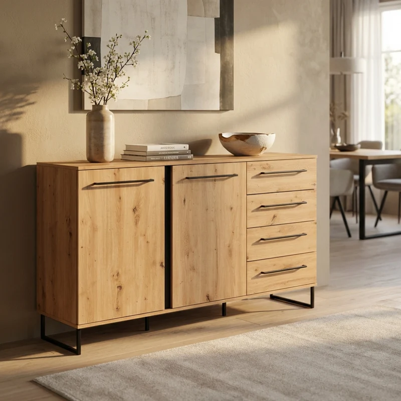 Credenza Sardinia in Rovere Artigiano e Metallo