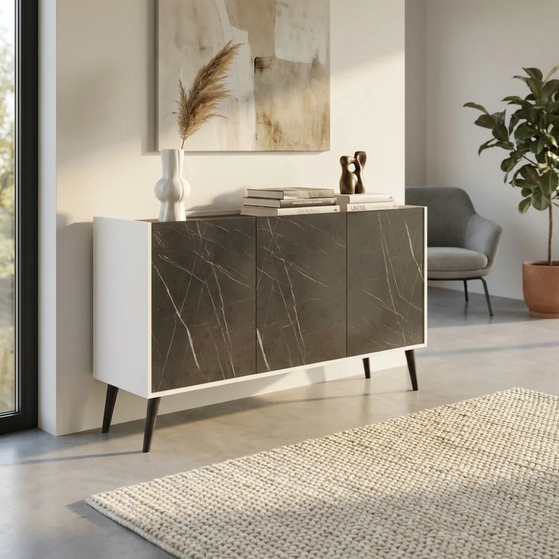 Credenza MK801522 in Truciolare Bilaminato Effetto Marmo