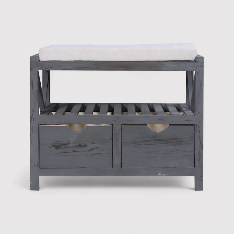 Lapacho - Panca da interno grigio scura in stile vintage con 2 cassetti