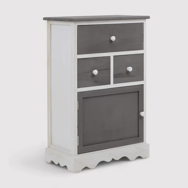 Tarhui - Mobiletto da ingresso bianco e grigio con 1 anta e 3 cassetti