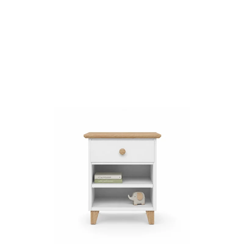 Comodino in legno 1S N02 Scandi bianco / rovere naturale