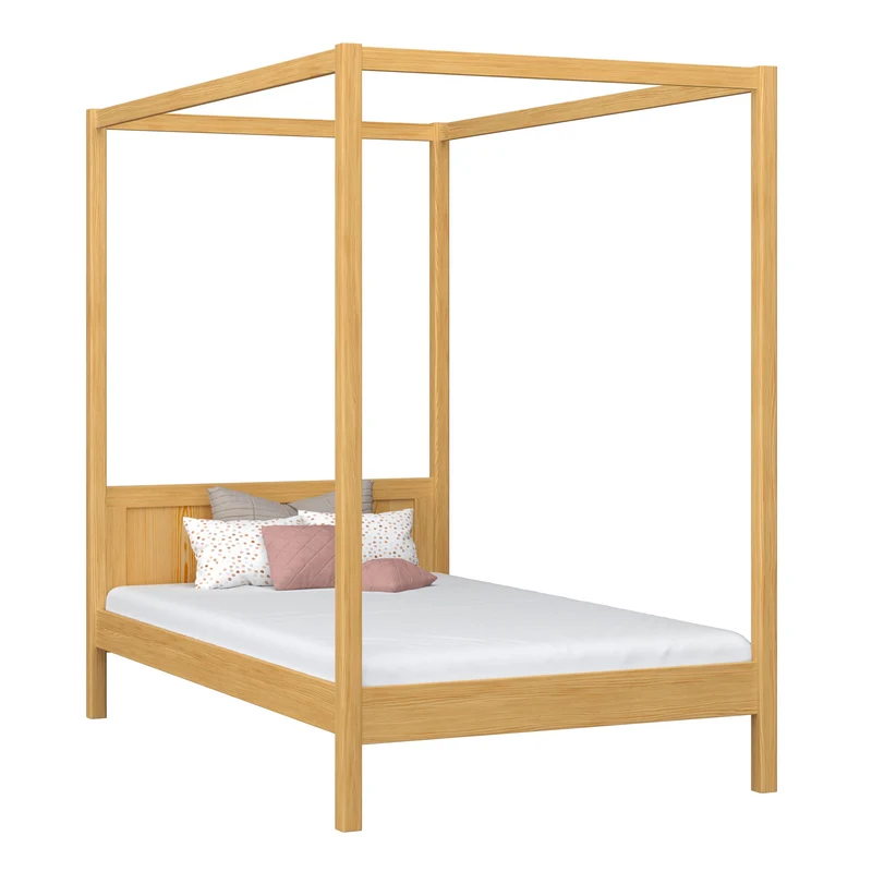 Letto singolo a baldacchino in legno N02 pino naturale