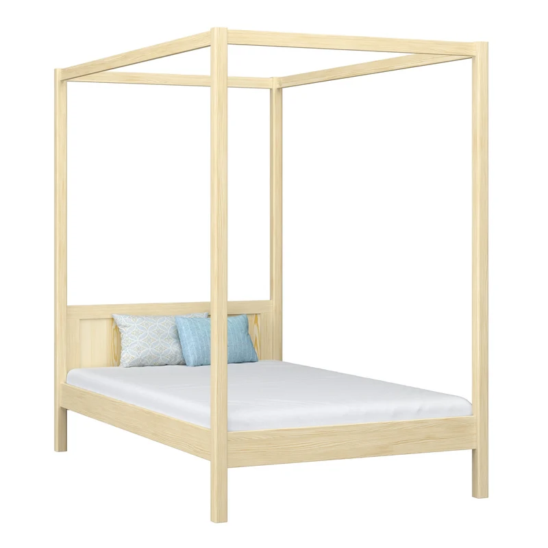 Letto singolo a baldacchino in legno N02 pino trasparente