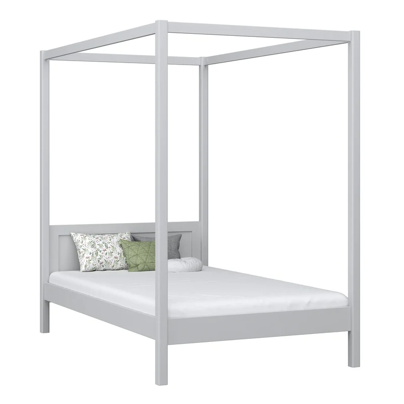 Letto singolo a baldacchino in legno N02 grigio cenere