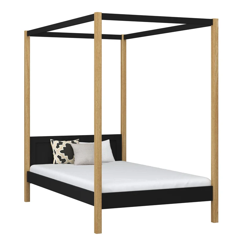 Letto singolo a baldacchino in legno N02 nero / rovere