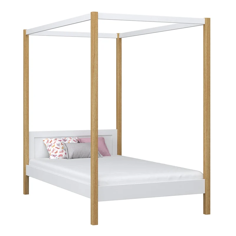 Letto singolo a baldacchino in legno N02 bianco / rovere