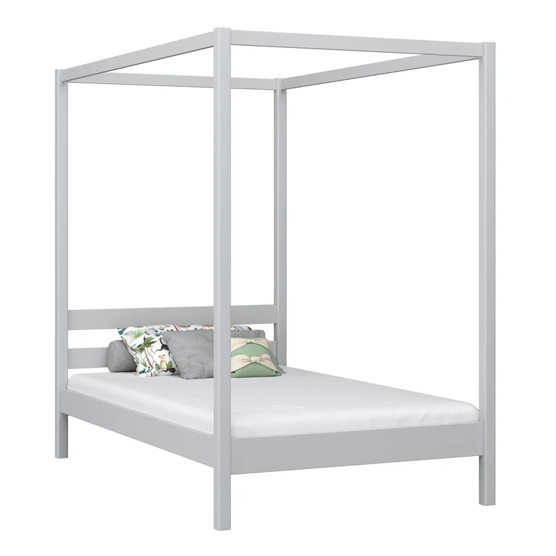 Letto singolo a baldacchino in legno N01 grigio cenere