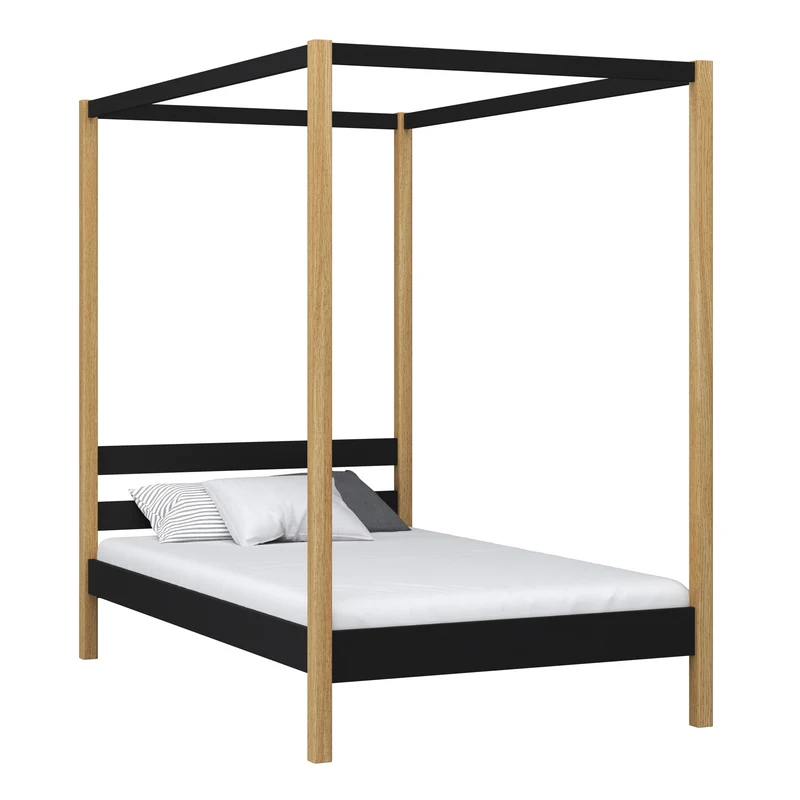 Letto singolo a baldacchino in legno N01 nero / rovere