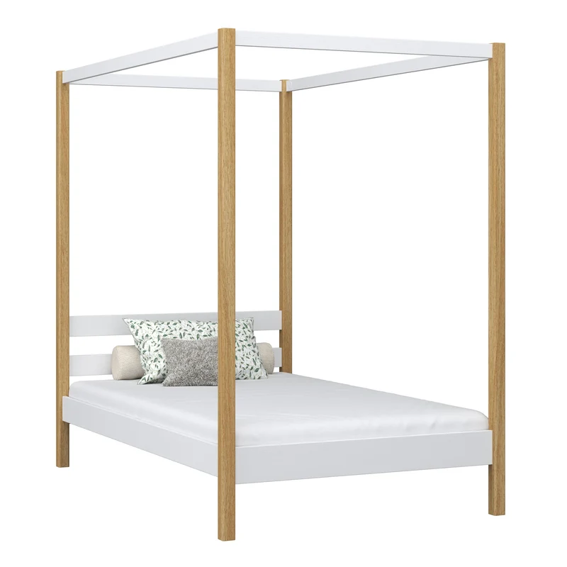 Letto singolo a baldacchino in legno N01 bianco / rovere
