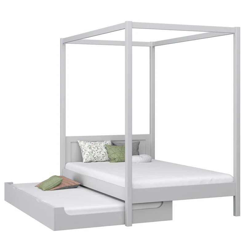 Letto singolo a baldacchino in legno con cassetto per materasso aggiuntivo N02 grigio cenere