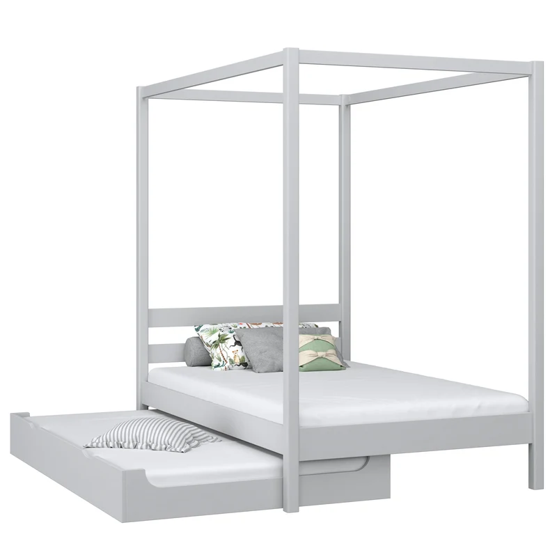 Letto singolo a baldacchino in legno con cassetto per materasso aggiuntivo N01 grigio cenere